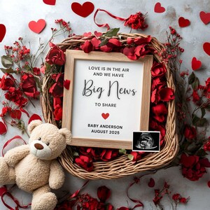 Valentine&#39;s Pregnancy Announcement: Editable Baby Reveal Template (Digital Download)