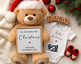 Christmas Pregnancy Announcement: Editable Social Media Baby Reveal (Digital Download ) Canva Template - 733a