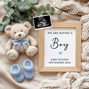 Digital Pregnancy Announcement Template | Baby Boy Gender Reveal | Editable Social Media Baby Boy Reveal Template | Having a Boy - 010a