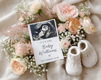 Editable Baby Girl Pregnancy Announcement: Social Media Baby Girl Reveal, It's a Girl, Little Sister, Canva Template (Digital Download)