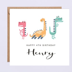 Dinosaur 4th Birthday Card| Personalised Dinosaur Birthday Card | Happy 4th Birthday | Boys Birthday Card |Card For Son, Nephew| Add Any Age