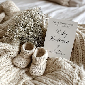 Bearbeitbare Baby Reveal: Geschlechtsneutrale Schwangerschaftsankündigung (digitaler Download)