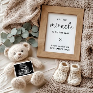 Annuncio di gravidanza digitale / Un piccolo miracolo è in arrivo / Modello modificabile per rivelare il bambino / Rivelazione di genere neutro / Rivelazione semplice -246a