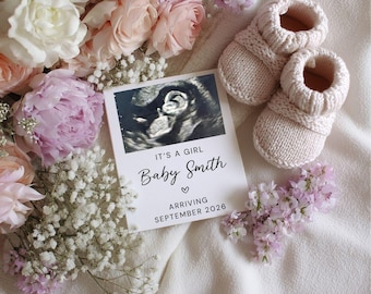 Baby Girl Pregnancy Announcement Template: Editable Social Media It's a Girl Reveal Little Sister, Canva Template (Digital Download)
