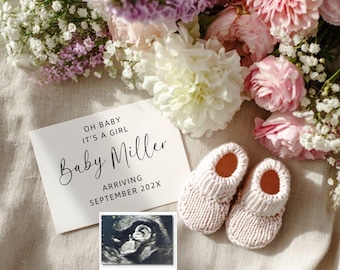 Baby Girl Pregnancy Announcement: Editable Social Media Baby Girl Reveal, It's a Girl, Little Sister, Canva Template (Digital Download)