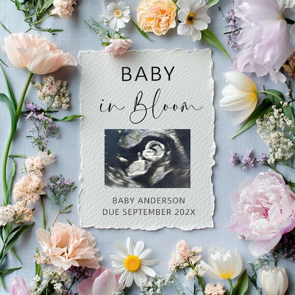 Annuncio di gravidanza Baby in Bloom: Annuncio modificabile per i social media (Download digitale)