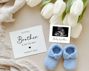 Digital Baby Boy Pregnancy Announcement: Little Brother Reveal (Editable Template)