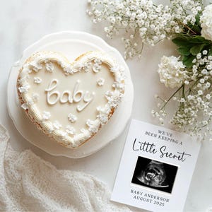 Annuncio di gravidanza digitale / Torta di annuncio di gravidanza / Rivelazione di un bambino di genere neutro / Torta di annuncio di un bambino modificabile / Piccolo segreto - 329a