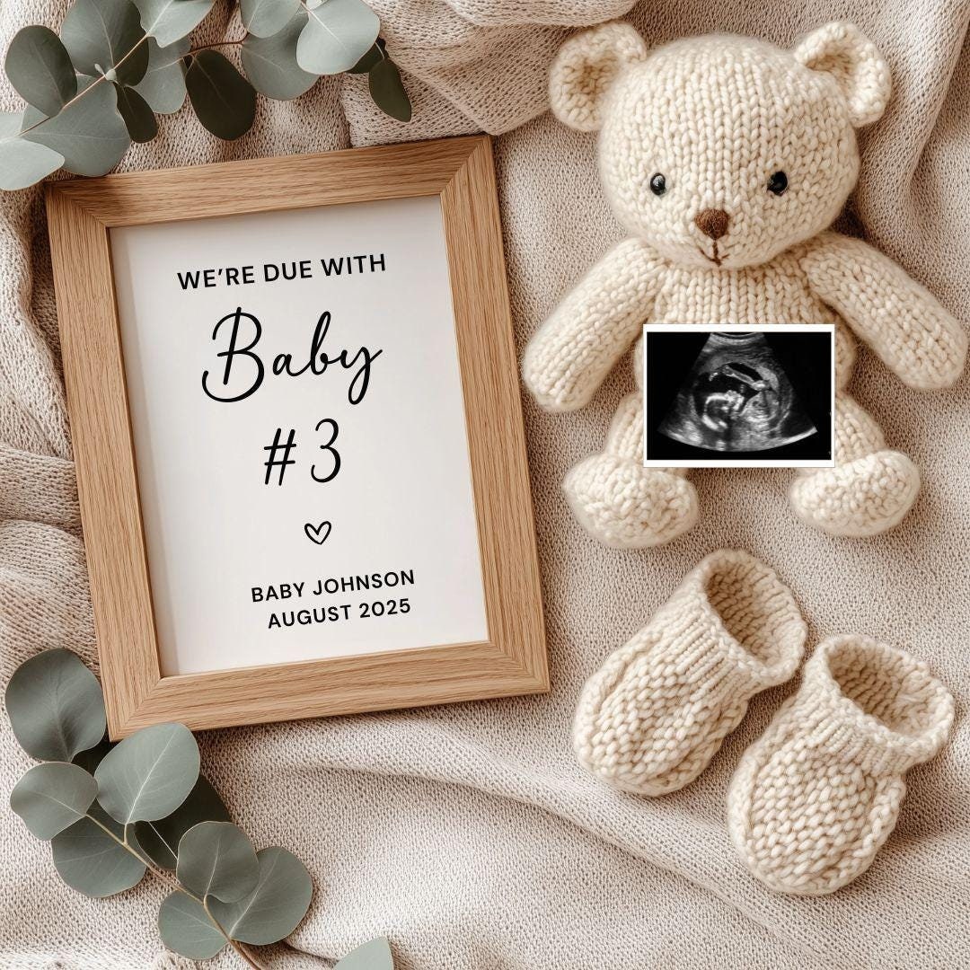 Baby Number Three Pregnancy Announcement: Editable Social Media Baby ...