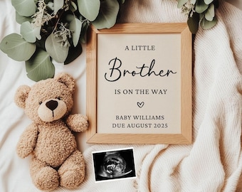Digital Baby Boy Pregnancy Announcement Template | A Little Brother Reveal | Gender Reveal | Editable Social Media Baby Boy Reveal - 204a