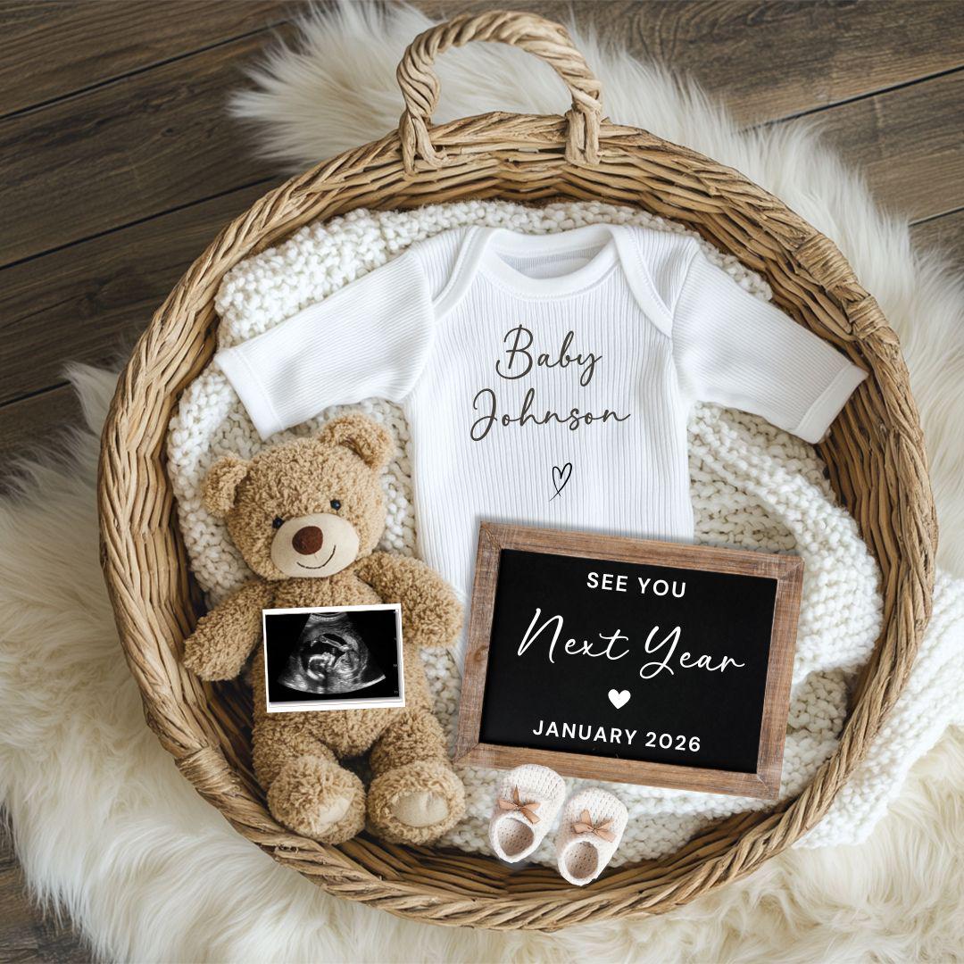 Digital Pregnancy Announcement 2026 | Editable Baby Announcement for 2026 | Baby Surprise | New Year Baby Reveal | See you Next Year - 580a