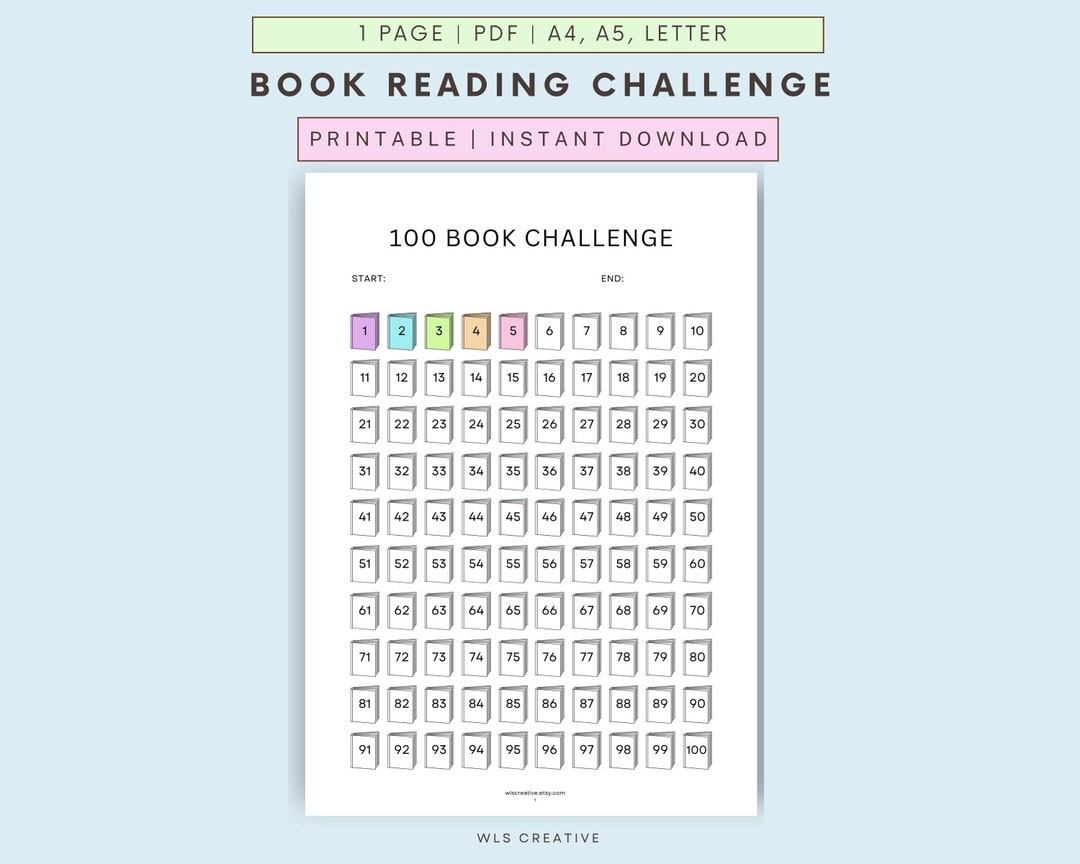 100 Book Reading Challenge Printable Reading Tracker Book Challenge ...