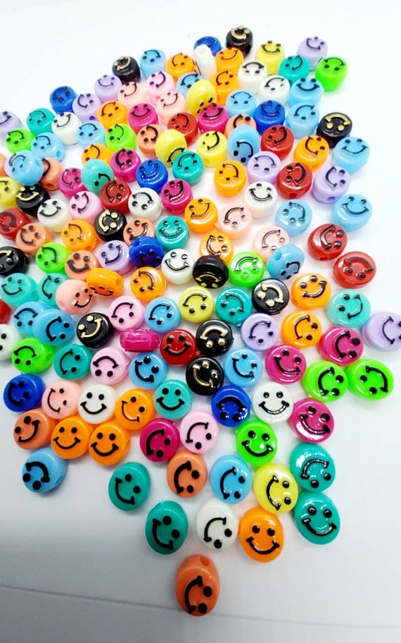 New Smiley Face Resin Acrylic Plastic Assorted Color Beads Etsy