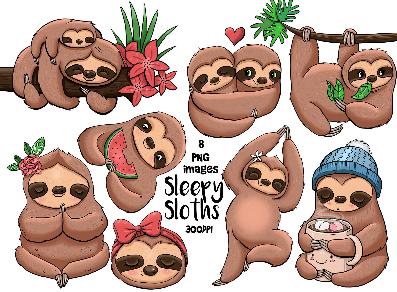 Cute Sloth Cartoon Commercial Use Clip Art Color Clipart - Etsy