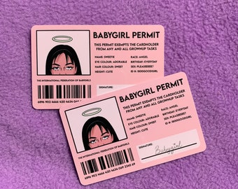 Babygirl (DARK SKIN) Permit Card 3 x 2 x 0,03 carte d'identité en plastique pastel