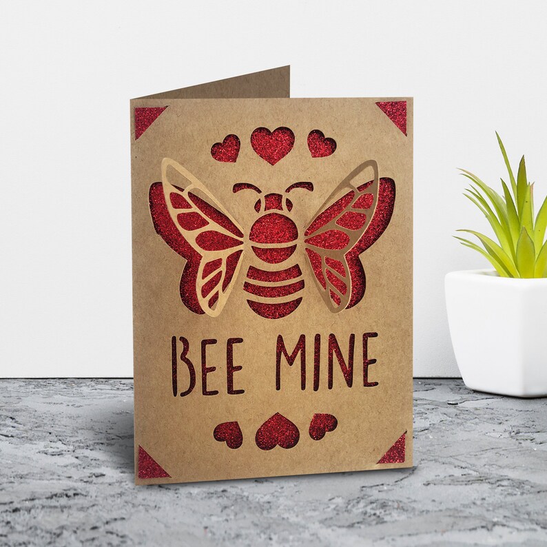 Cricut Valentine's Day DIY Pop Up Bee Mine Greeting Card Template SVG File Instant Download 