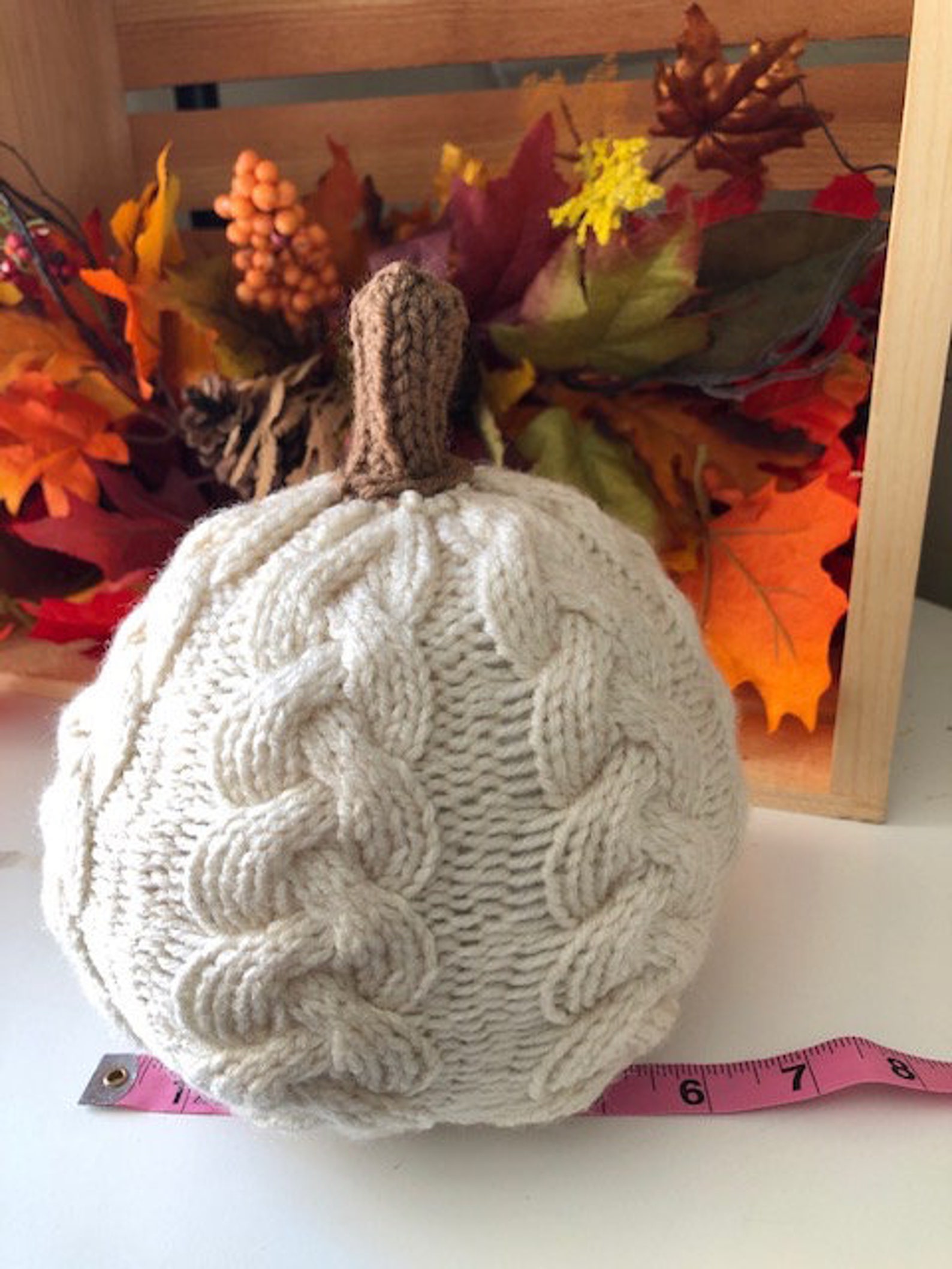 White cable knit pumpkin Large Etsy