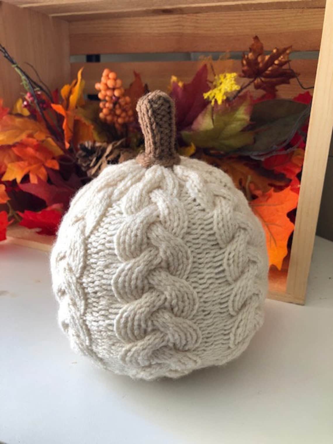 White cable knit pumpkin Large Etsy