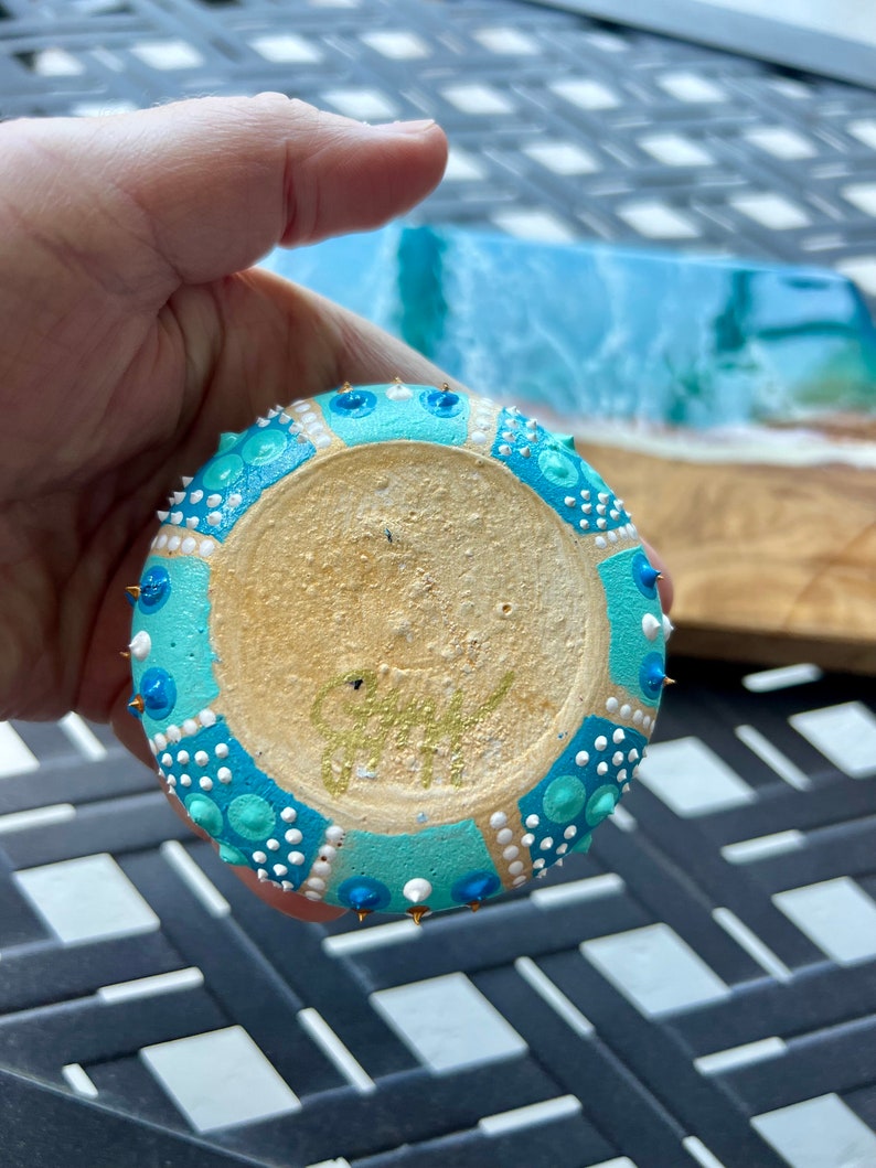 Sea Urchin Style Painted Stone, Ocean Art for the Home, Mandala Art