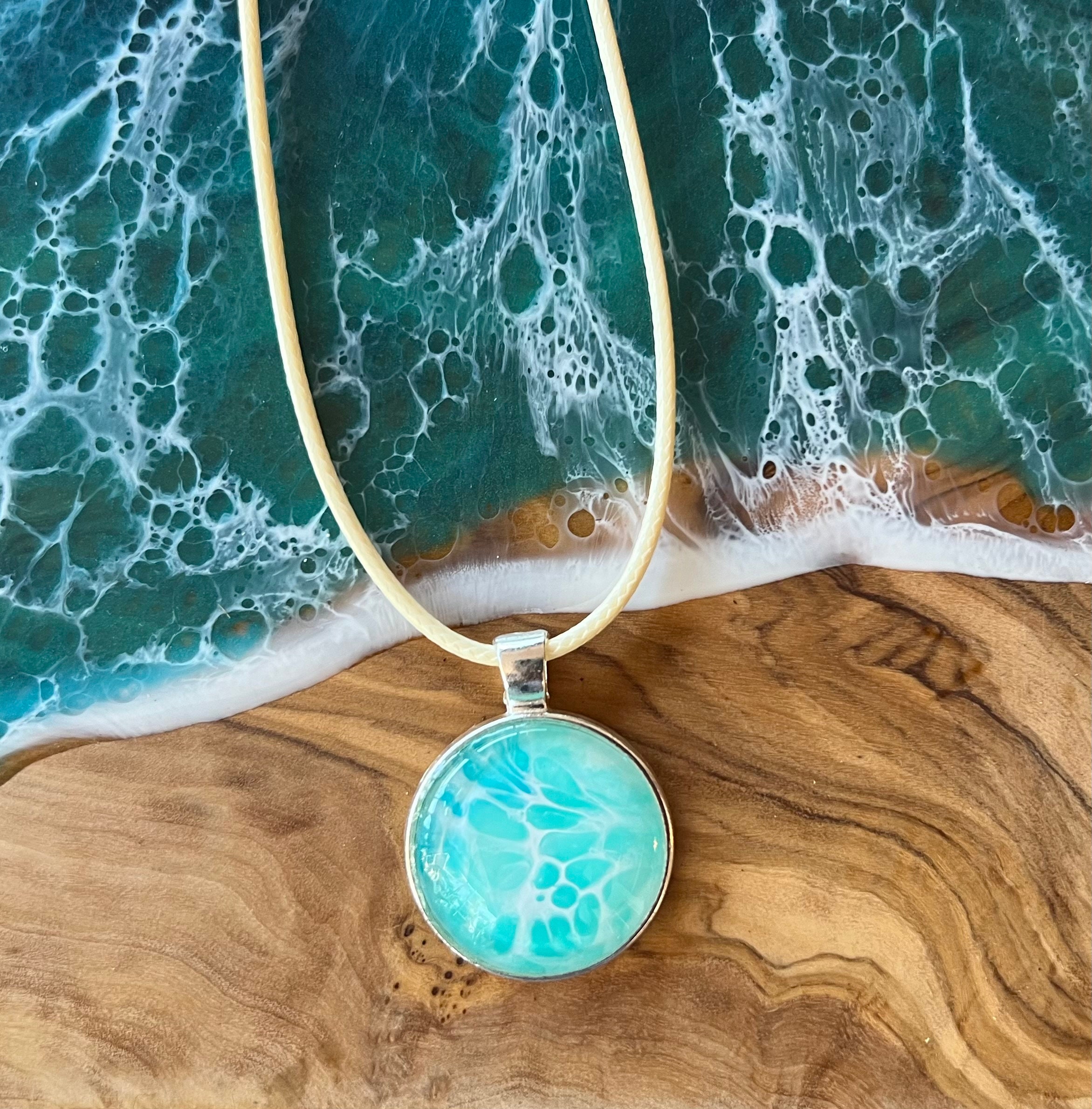 Custom Painted Acrylic Bloom Pour Necklace, Abstract Art, Jewelry