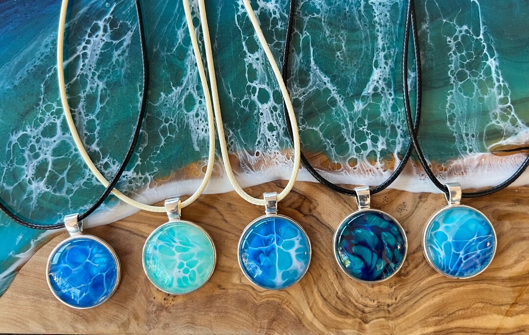 Custom Painted Acrylic Bloom Pour Necklace, Abstract Art, Jewelry