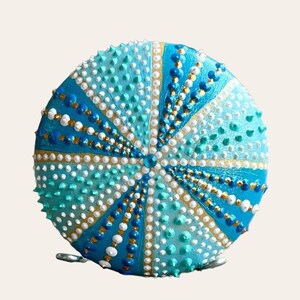 Sea Urchin Painted Stone, Ocean Art for the home, mandala art stone, original painted dot art, painted stones, mandala stone