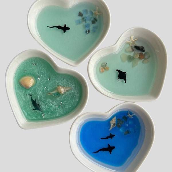 Heart shaped Ceramic Sea Life Ring Dish, Trinket Dish, Jewelry Dish