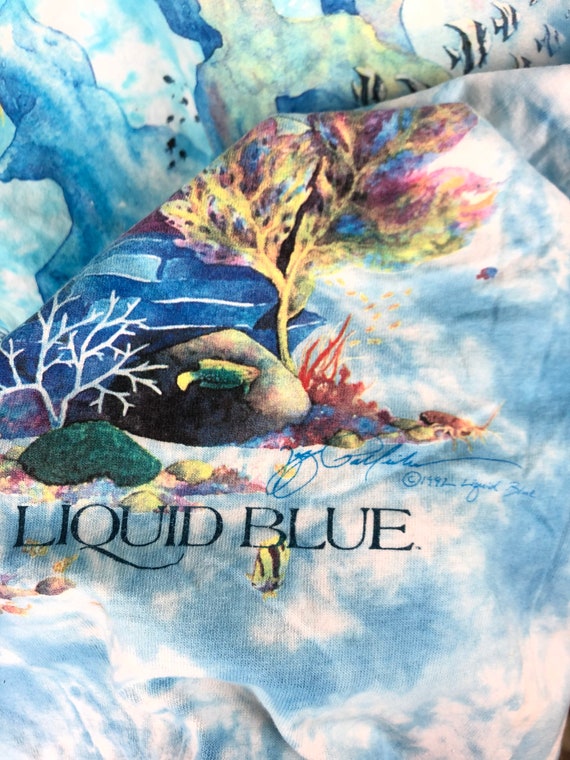 Rare Liquid Blue 80s 90s vintage Coral Reef Batik… - image 8