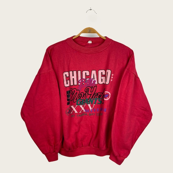 True 80s 90s Vintage Chicago Bills Vs New York Giants Superbowl Tampa Bay  Pullover Sweatshirt Pink Size XL Women Boxy 