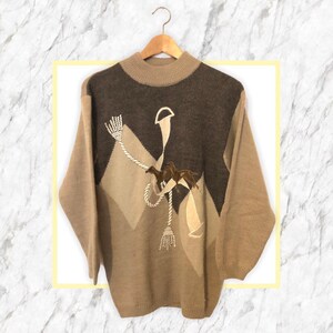 Mia Cosotta 90s vintage made in italy Dog Sweater Hunde Pullover bestickt Wolle beige brauen size M