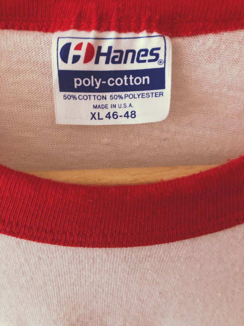 Hanes Made in USA 5050 Vintage 90s US Army FJ Jackson Longsleeve Shirt white red size xl
