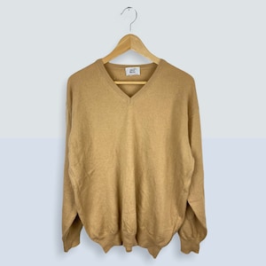 Alba Moda 80s 90s vintage Strickpullover aus purer Kaschmir Wolle und V Neck beige size L
