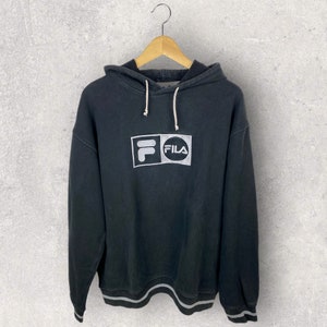 Fila 90s vintage spellout Hoodie Pullover bestickt schwarz M