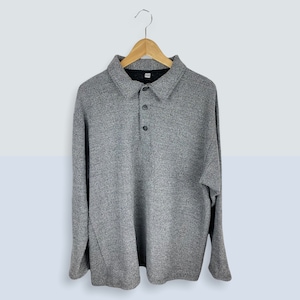 Marcel Clair 80s 90s vintage heavy Polo Sweater Pullover mit Kragen und grau melliertem Strick 50/50 size L