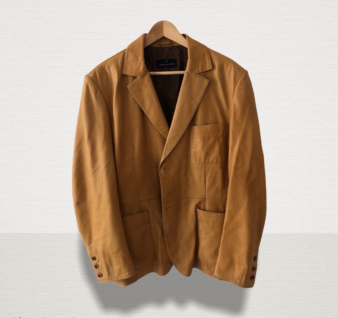 Daniel Hechter 00s Vintage Lederjacke Blazer Echtleder braun size