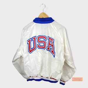 Artex by Jostens 80s 90s vintage Olympia USA Bomberjacke weiß blau size L boxy