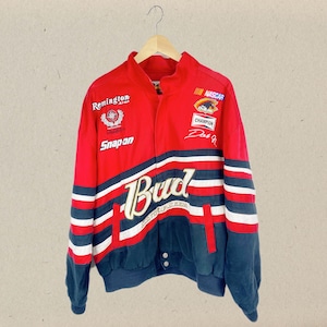 Chase Authentics Y2K 00s vintage Nascar Racing Jacke Rot con pegatinas Budweiser L