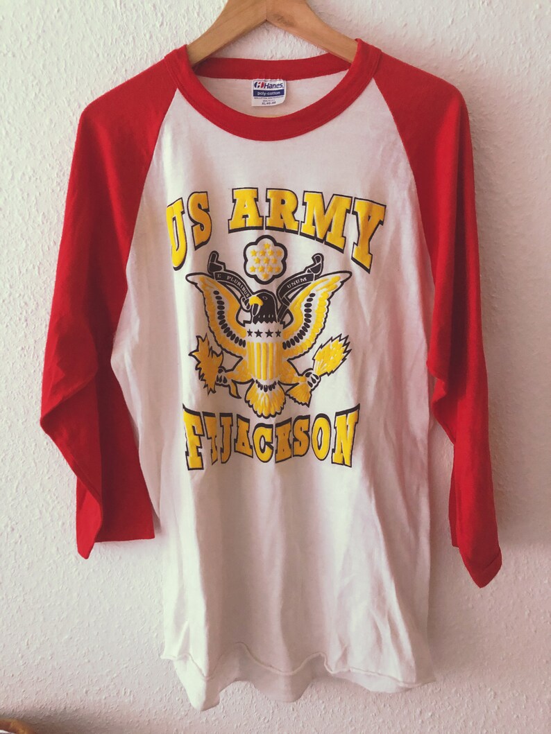 Hanes Made in USA 5050 Vintage 90s US Army FJ Jackson Longsleeve Shirt white red size xl