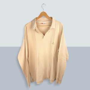 Hanes USA 80s 90s vintage Polo sweatshirt mit coolem Strickmuster und gesticktem Logo beige size L