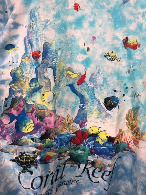 Rare Liquid Blue 80s 90s vintage Coral Reef Batik… - image 10