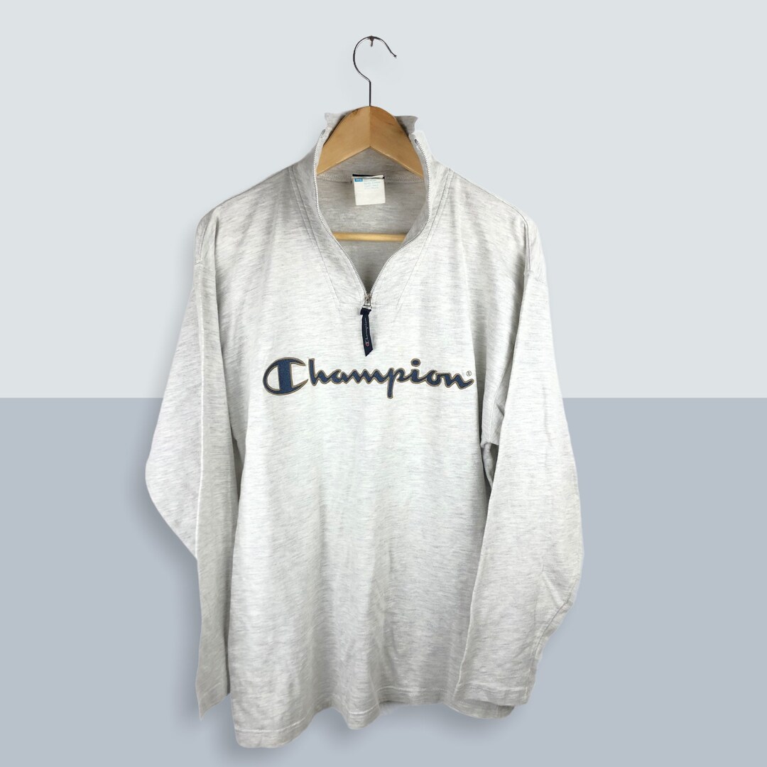 Size Rollkragen Champion 80s Half Etsy USA Spellout Israel - 90s Grau Zip Vintage Sweatshirt M/L