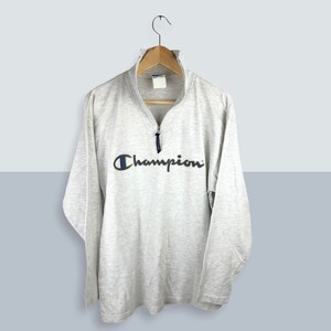 Champion USA 80s 90s vintage Rollkragen Sweatshirt Spellout Half Zip grau size M/L