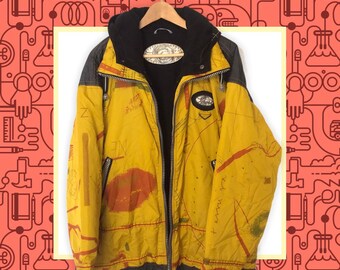 Lutha Sport 90s vintage Winter Jacke Made in Finland mit Stickerei und crazy pattern gelb size L