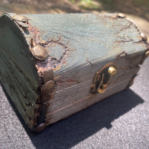 Fractal Wood Burned Treasure Chest Jewelry Box “Blue Slate”