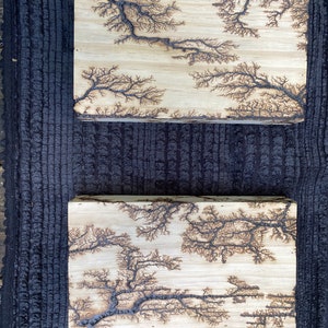 Fractal Wood Burned Wall Artwork 2 Panels