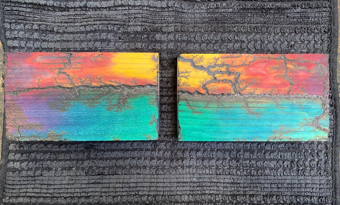 Fractal Wood Burned Wall Art Box Panels oceanstar Etsy