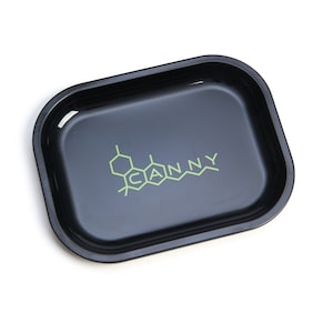 May include: Black metal rolling tray with a green logo that says "CANNY" and a stylized chemical structure.