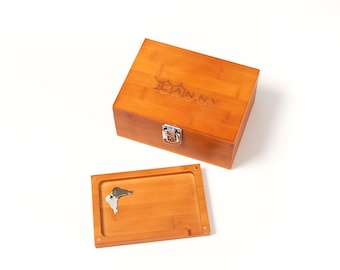 CANNY Bamboo Stash Box – Smoking Storage Container Kit with Magnetic Rolling Tray Medicine Lock Box - Locking Stashbox