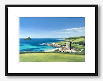 Wembury Devon Art Print - Home/Office Wall Decor - Wembury Beach - Seascape - Gift - Wembury Chruch - The Mewstone