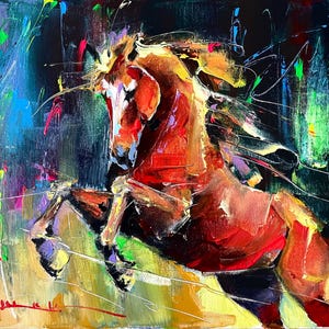 Abstract Horse Painting: Colorful Acrylic Equine Art on Canvas